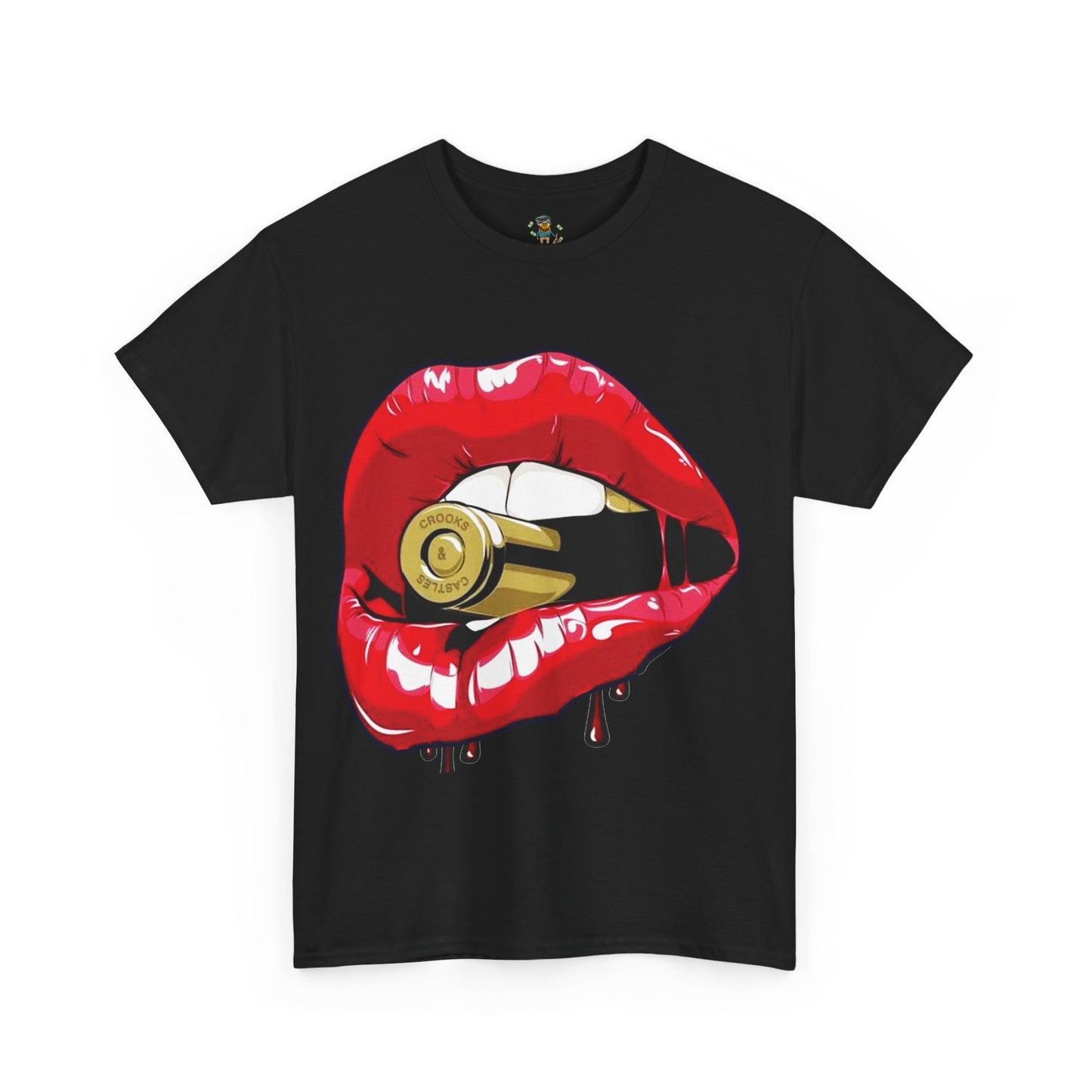 Edgy Lips and Bullet Unisex Heavy Cotton Tee - Streetwear Style