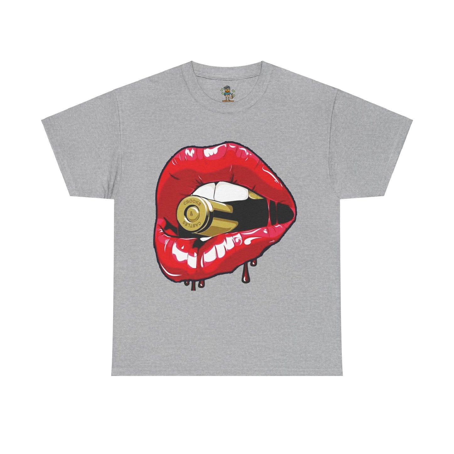 Edgy Lips and Bullet Unisex Heavy Cotton Tee - Streetwear Style