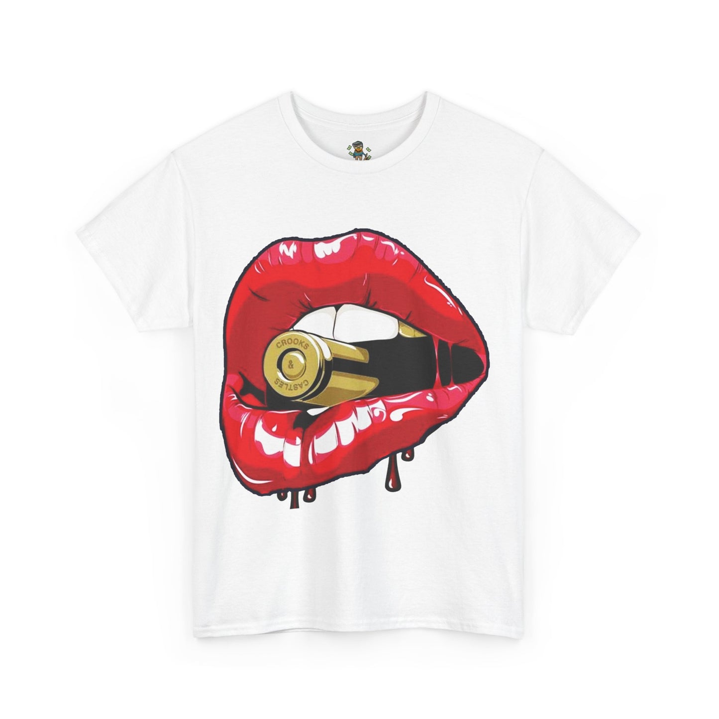 Edgy Lips and Bullet Unisex Heavy Cotton Tee - Streetwear Style