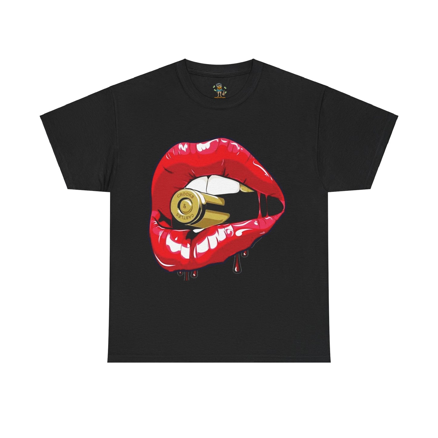 Edgy Lips and Bullet Unisex Heavy Cotton Tee - Streetwear Style