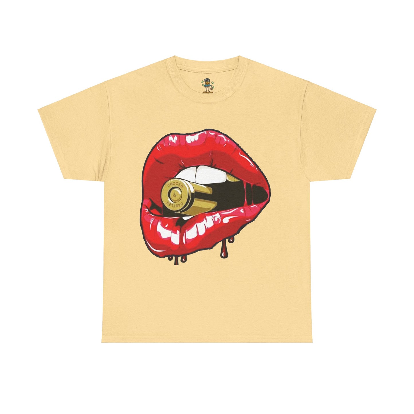 Edgy Lips and Bullet Unisex Heavy Cotton Tee - Streetwear Style