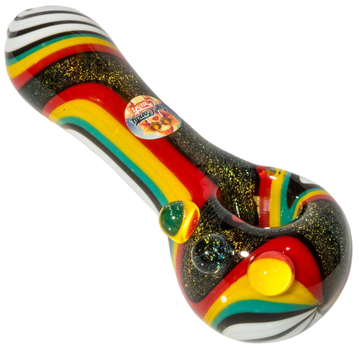 Crush Dichroic Glass Spoon Pipe with Colorful Grip Bumps 4"