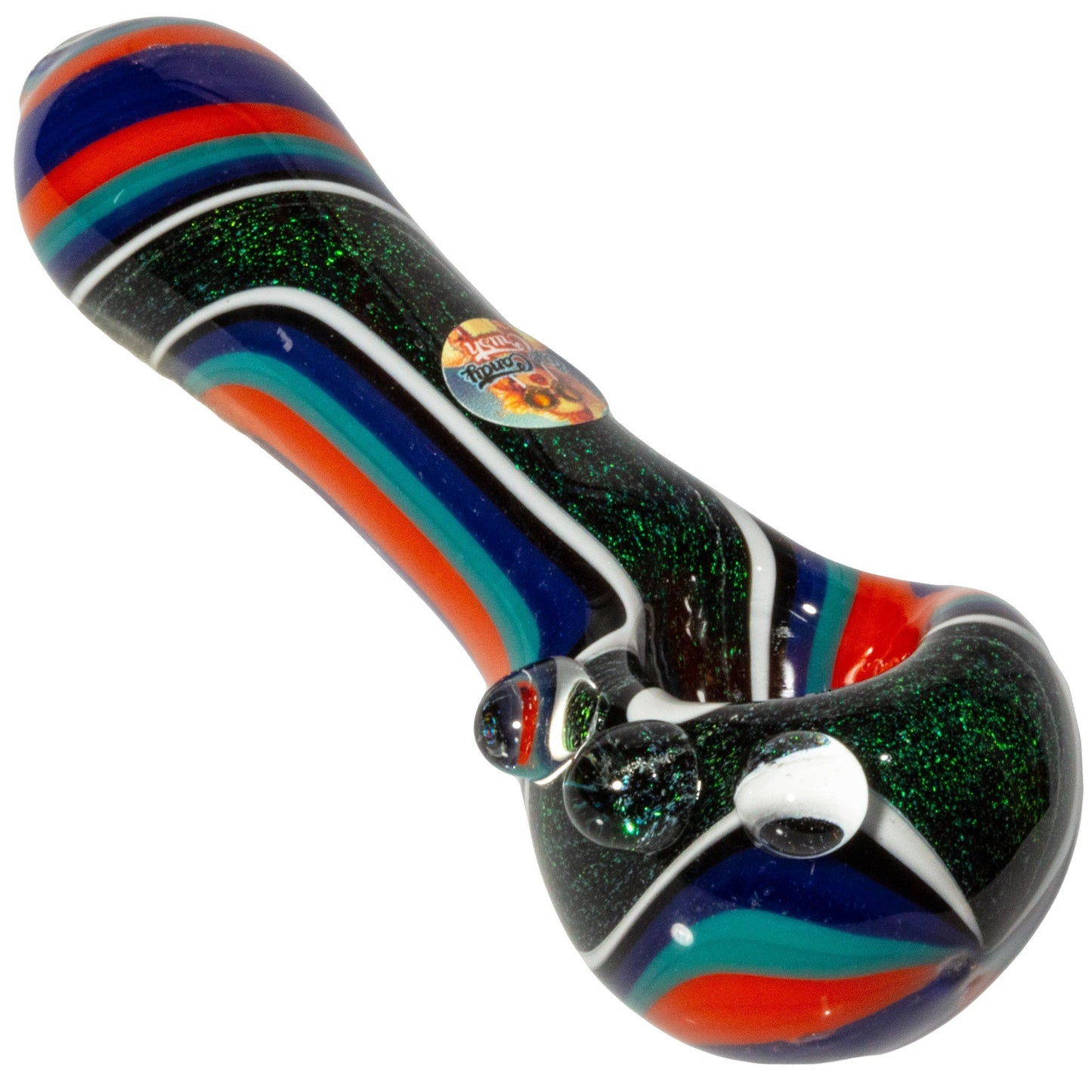 Crush Dichroic Glass Spoon Pipe with Colorful Grip Bumps 4"