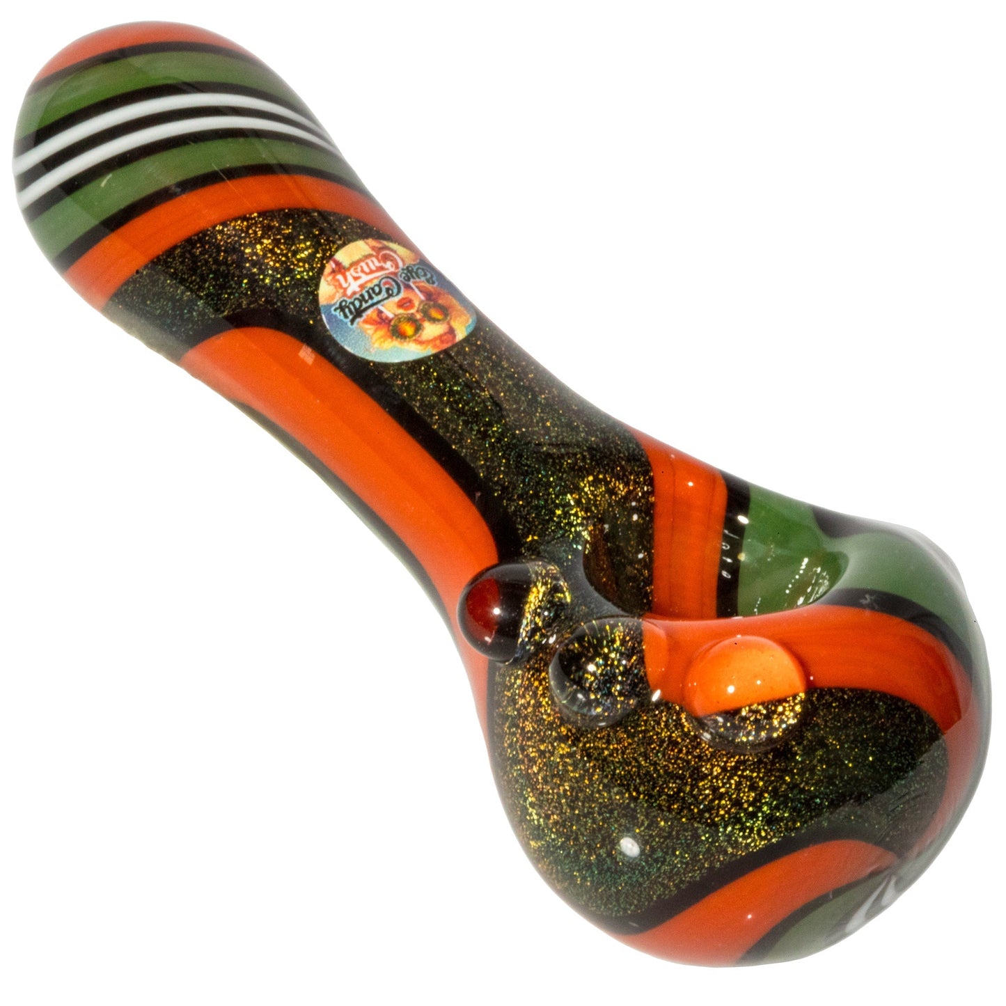 Crush Dichroic Glass Spoon Pipe with Colorful Grip Bumps 4"