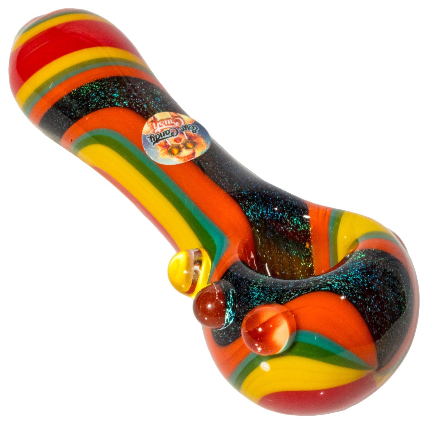 Crush Dichroic Glass Spoon Pipe with Colorful Grip Bumps 4"