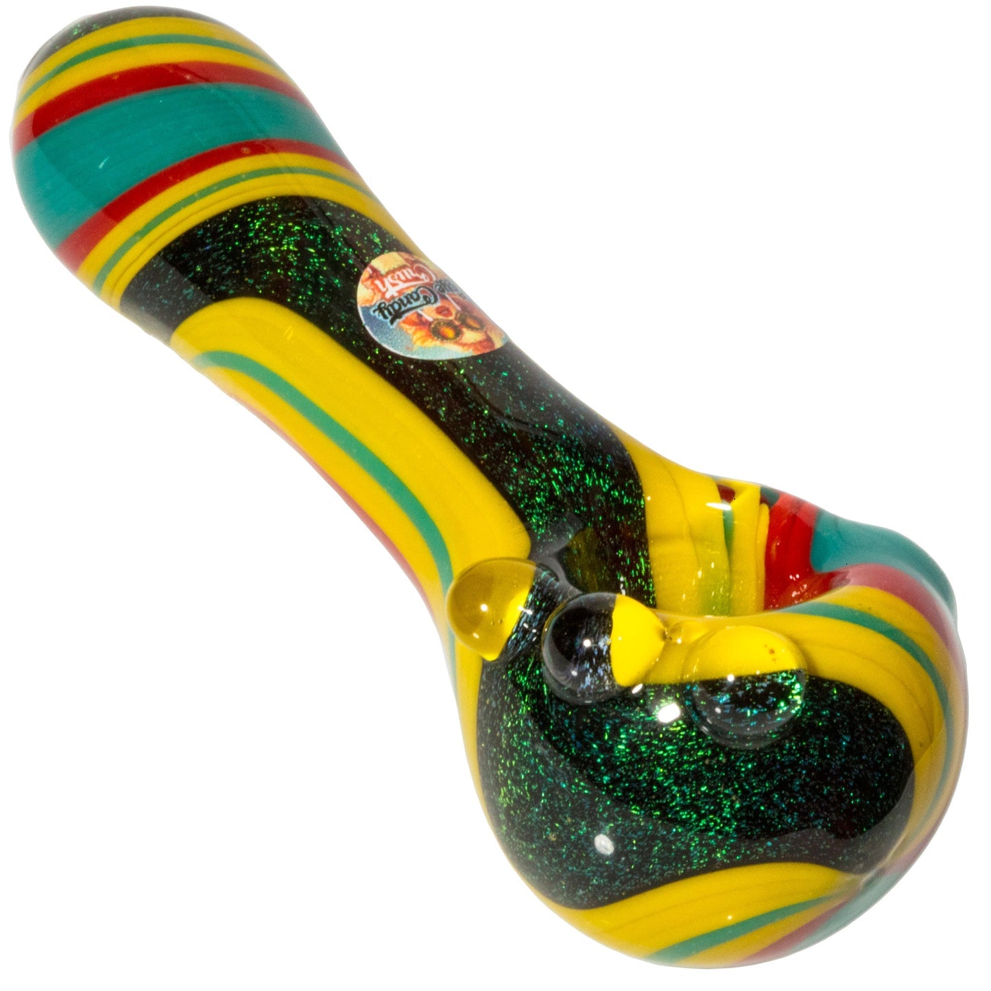 Crush Dichroic Glass Spoon Pipe with Colorful Grip Bumps 4"
