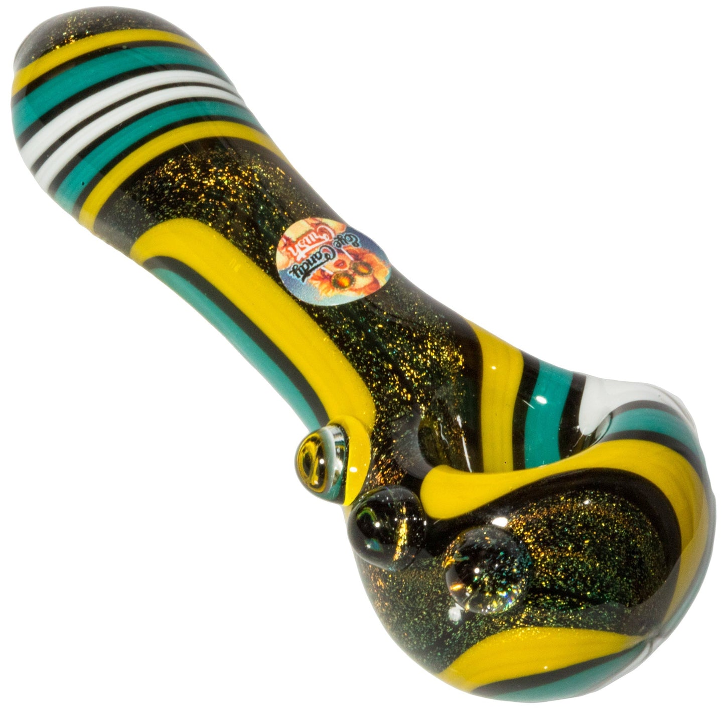 Crush Dichroic Glass Spoon Pipe with Colorful Grip Bumps 4"