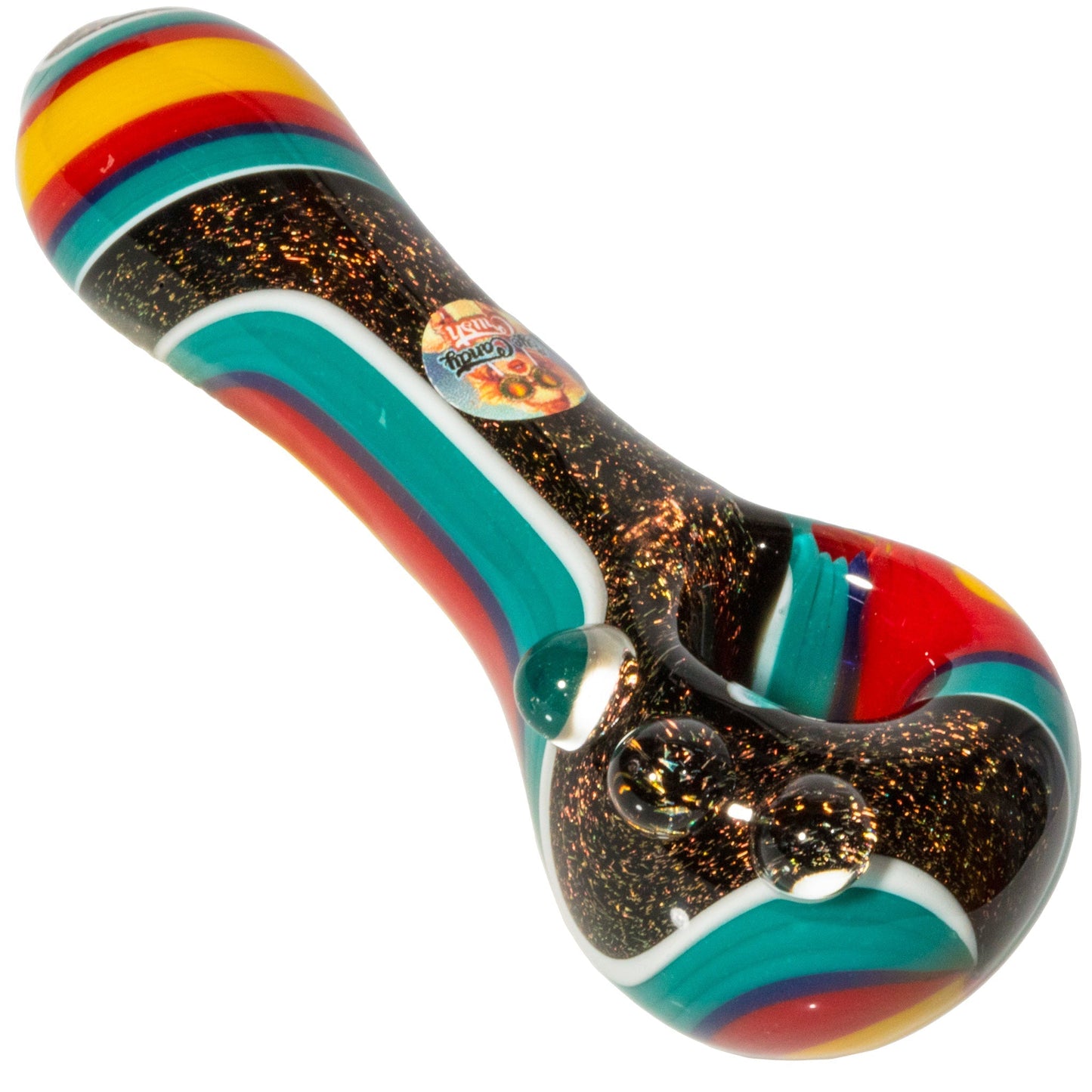 Crush Dichroic Glass Spoon Pipe with Colorful Grip Bumps 4"