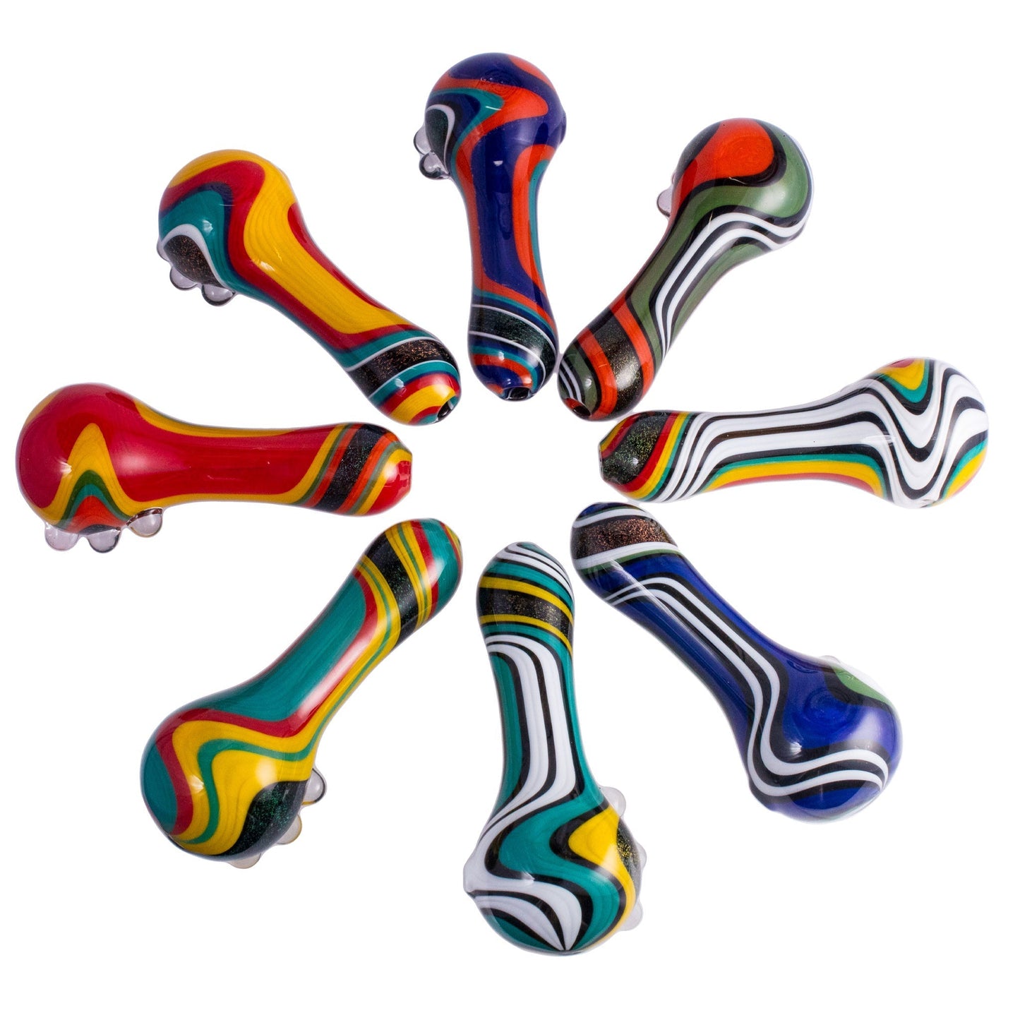 Crush Dichroic Glass Spoon Pipe with Colorful Grip Bumps 4"