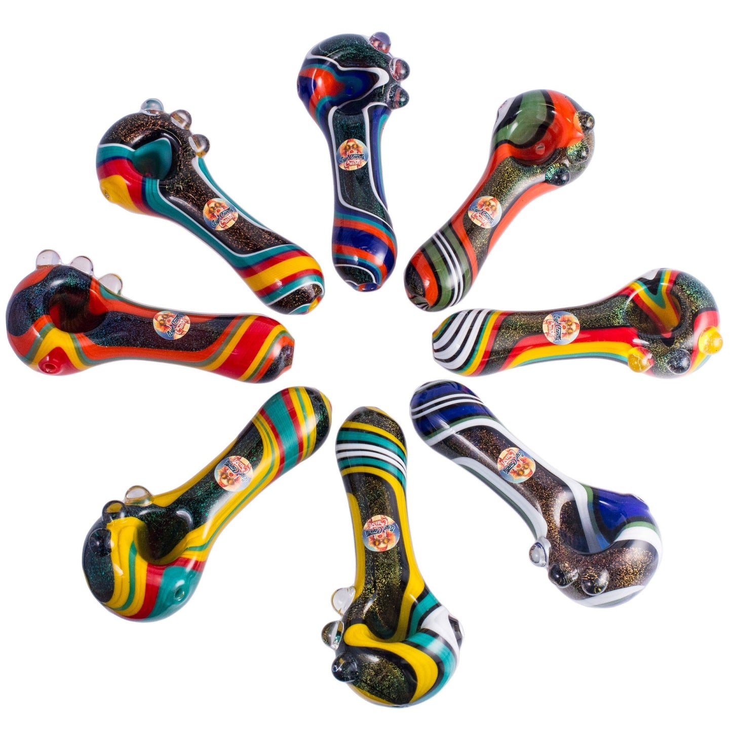 Crush Dichroic Glass Spoon Pipe with Colorful Grip Bumps 4"