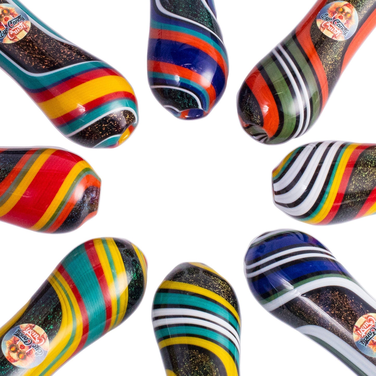 Crush Dichroic Glass Spoon Pipe with Colorful Grip Bumps 4"
