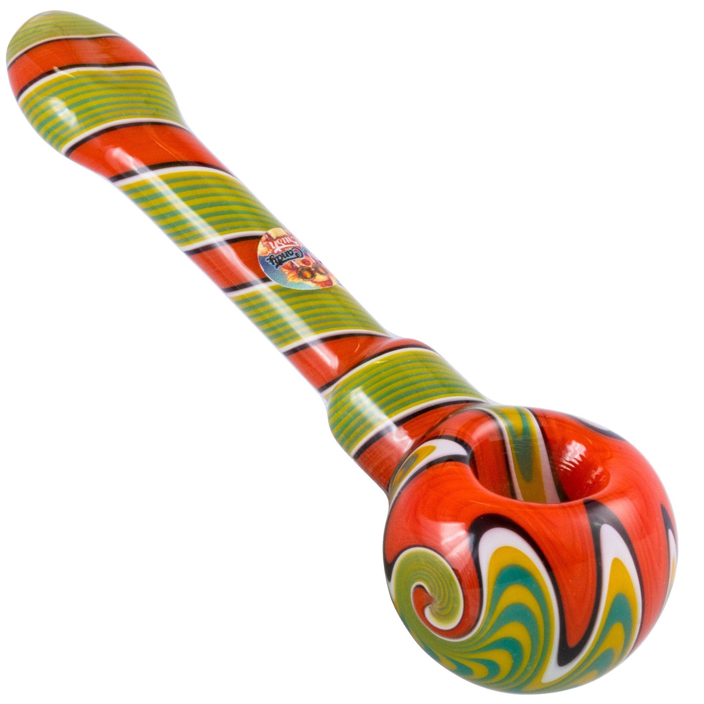 Crush Eye Candy Long Hand Pipe w/Flat Mouthpiece - Vibrant Colors & Carb