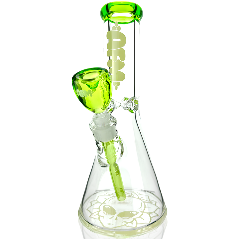 12" AFM Glass Chubbi Beaker Clear Colored Lip Beaker Bong Bundle