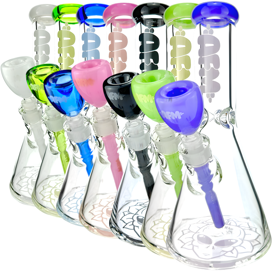 12" AFM Glass Chubbi Beaker Clear Colored Lip Beaker Bong Bundle