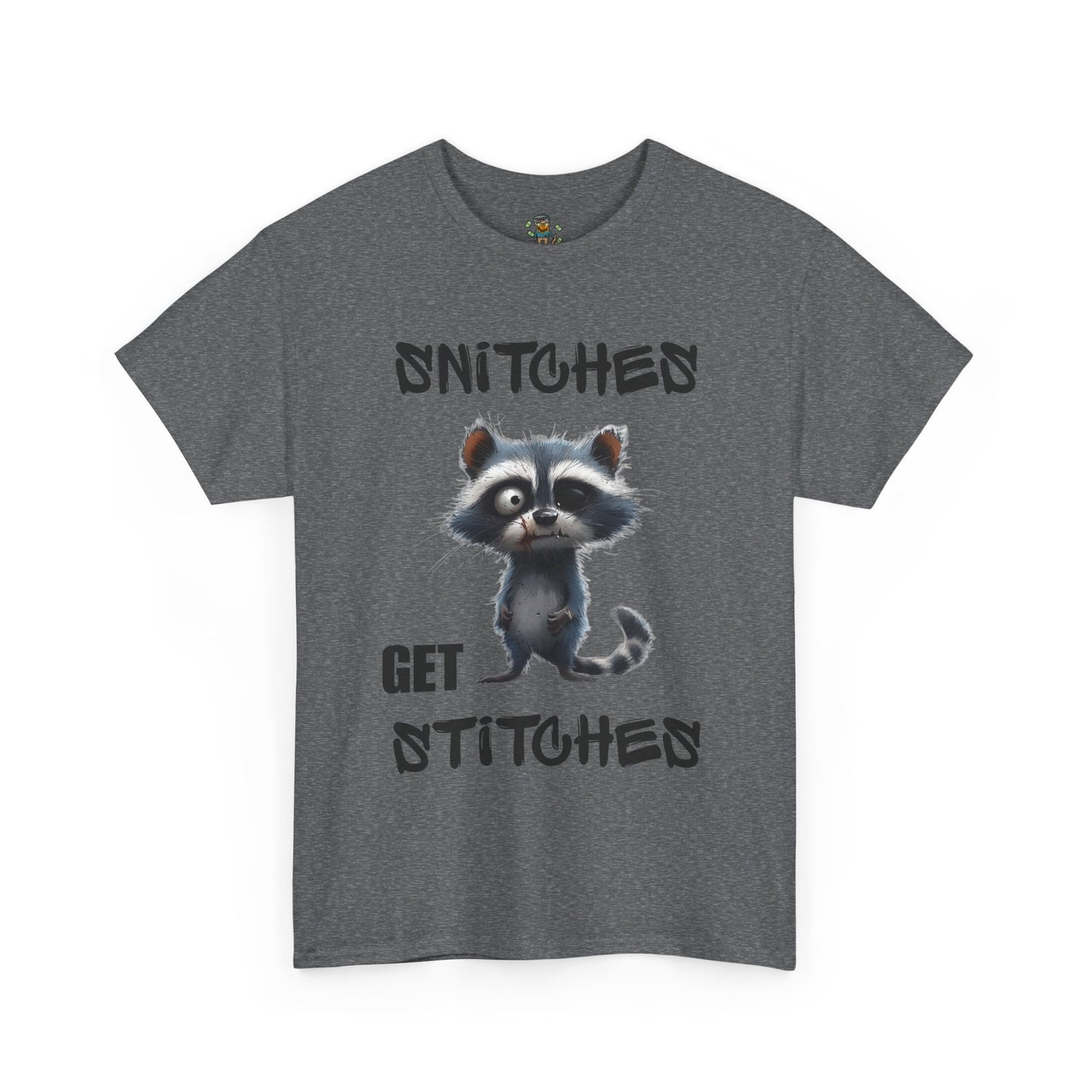 Raccoon “Snitches Get Stitches” Graphic Tee