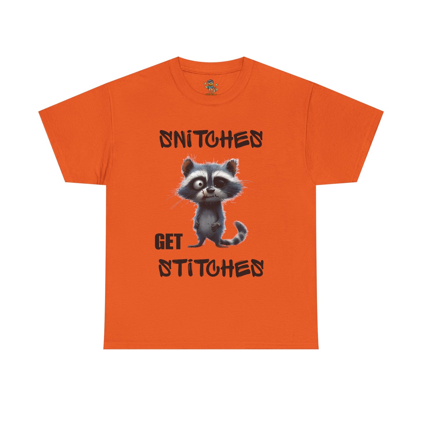 Raccoon “Snitches Get Stitches” Graphic Tee