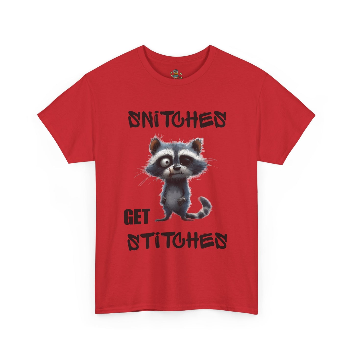 Raccoon “Snitches Get Stitches” Graphic Tee
