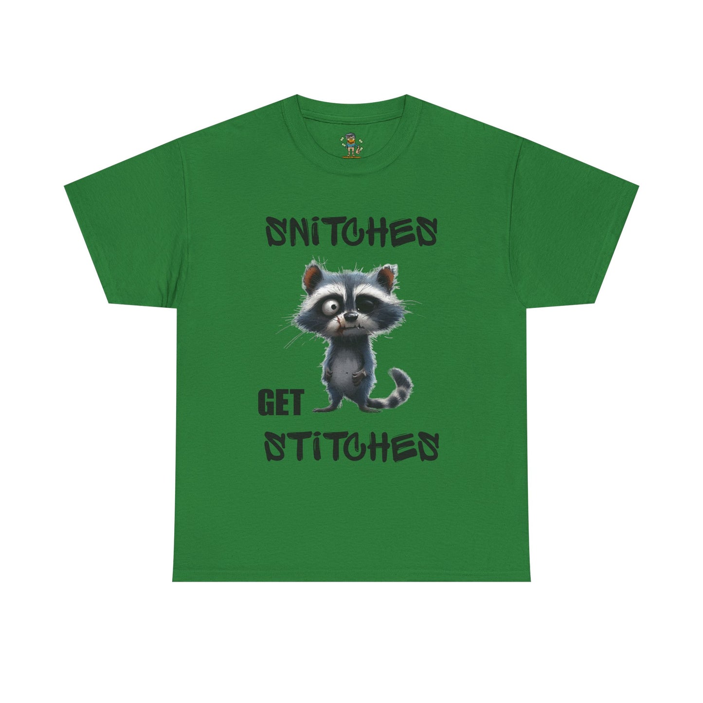 Raccoon “Snitches Get Stitches” Graphic Tee