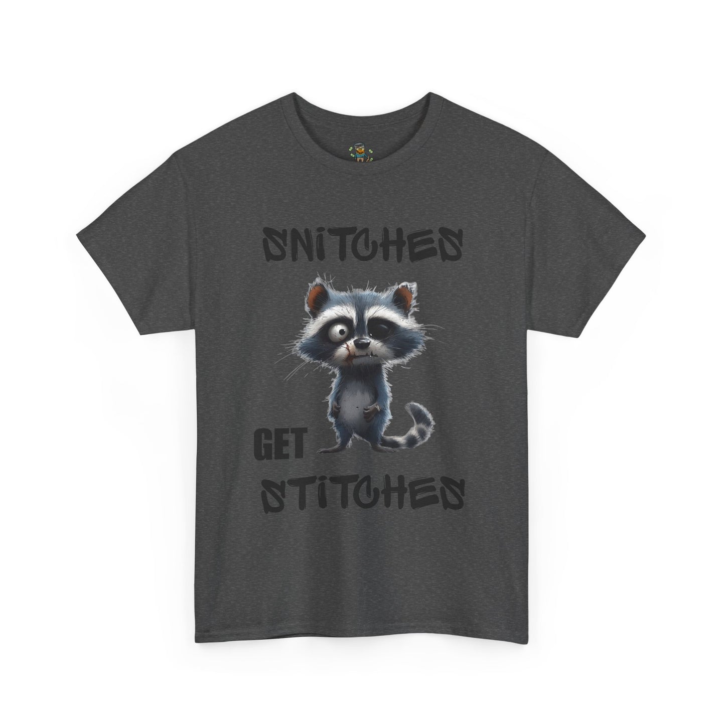 Raccoon “Snitches Get Stitches” Graphic Tee