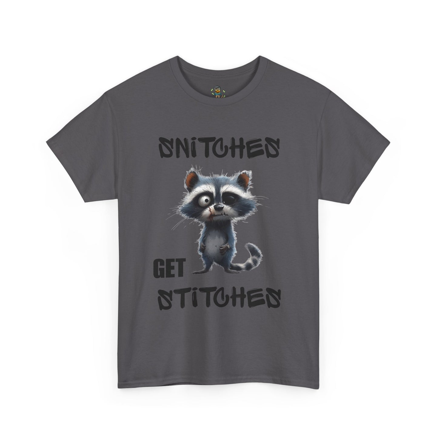 Raccoon “Snitches Get Stitches” Graphic Tee