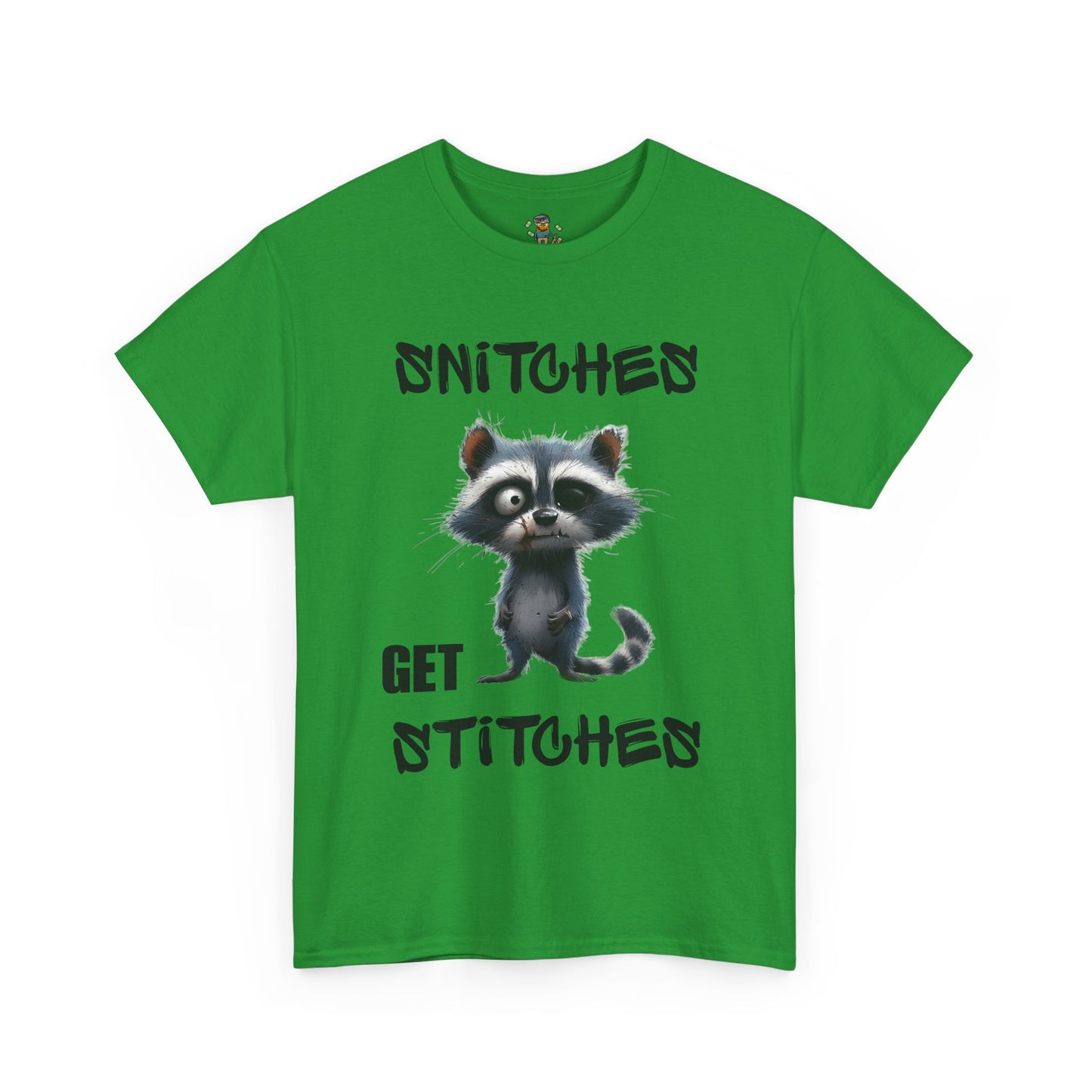 Raccoon “Snitches Get Stitches” Graphic Tee