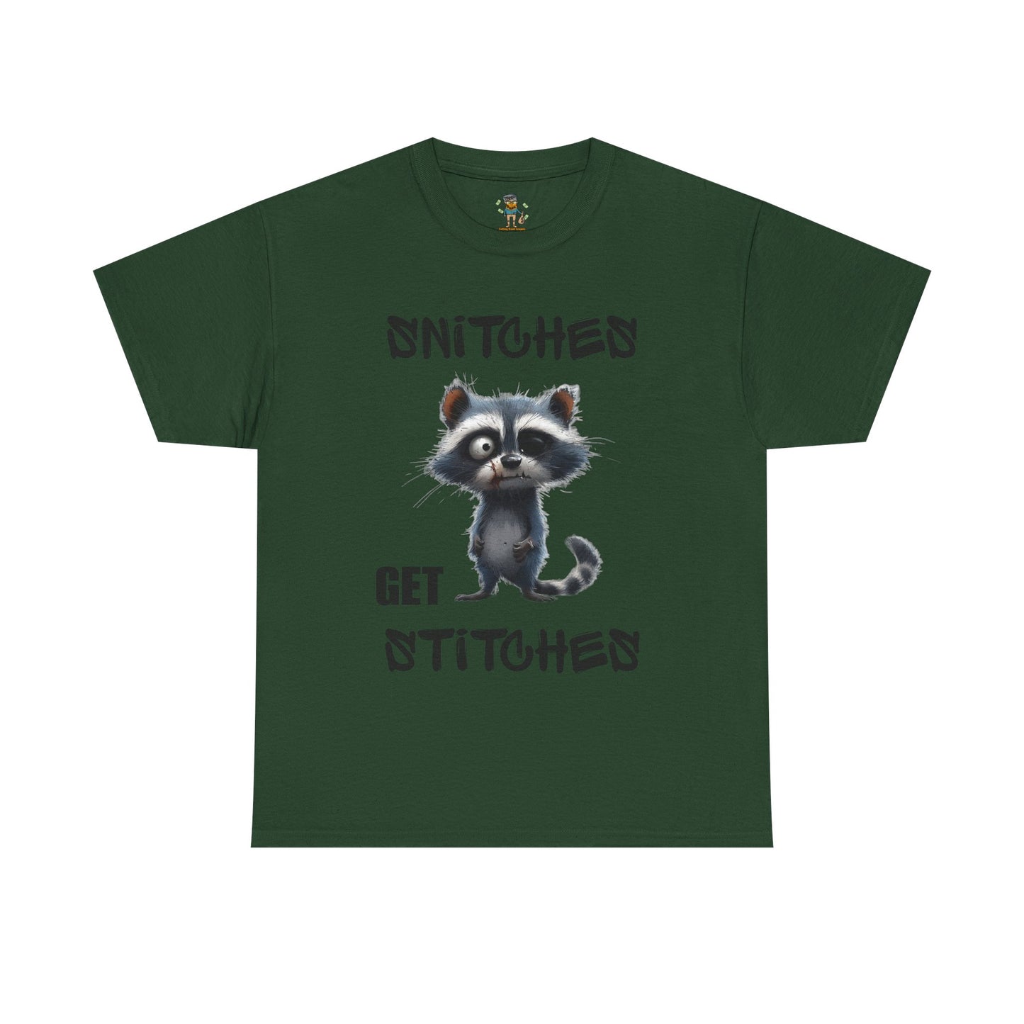 Raccoon “Snitches Get Stitches” Graphic Tee