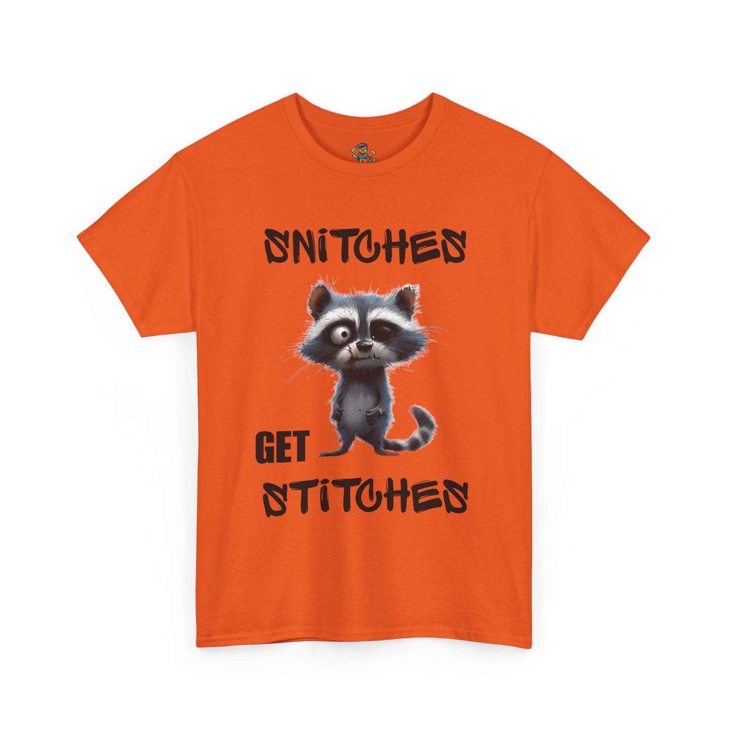 Raccoon “Snitches Get Stitches” Graphic Tee