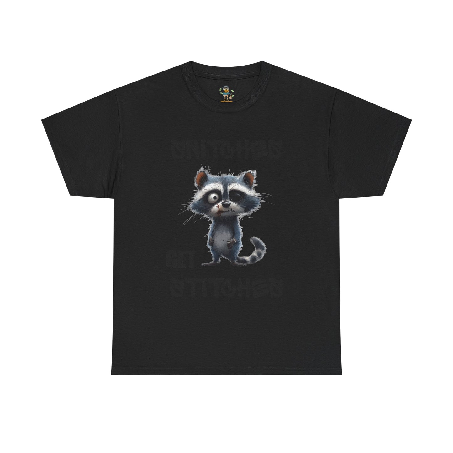 Raccoon “Snitches Get Stitches” Graphic Tee