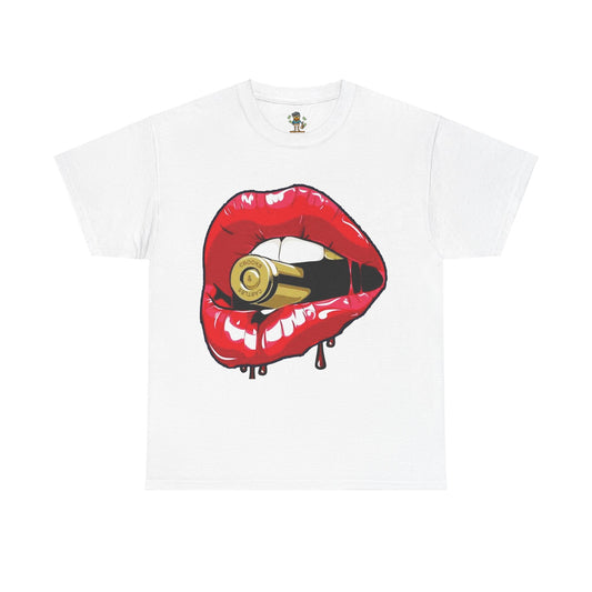Edgy Lips and Bullet Unisex Heavy Cotton Tee - Streetwear Style