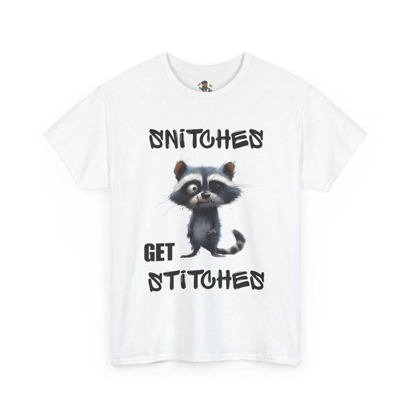 Raccoon “Snitches Get Stitches” Graphic Tee