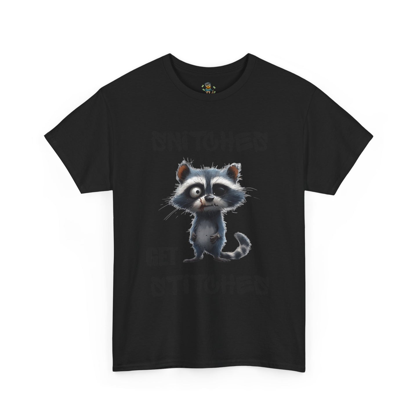 Raccoon “Snitches Get Stitches” Graphic Tee