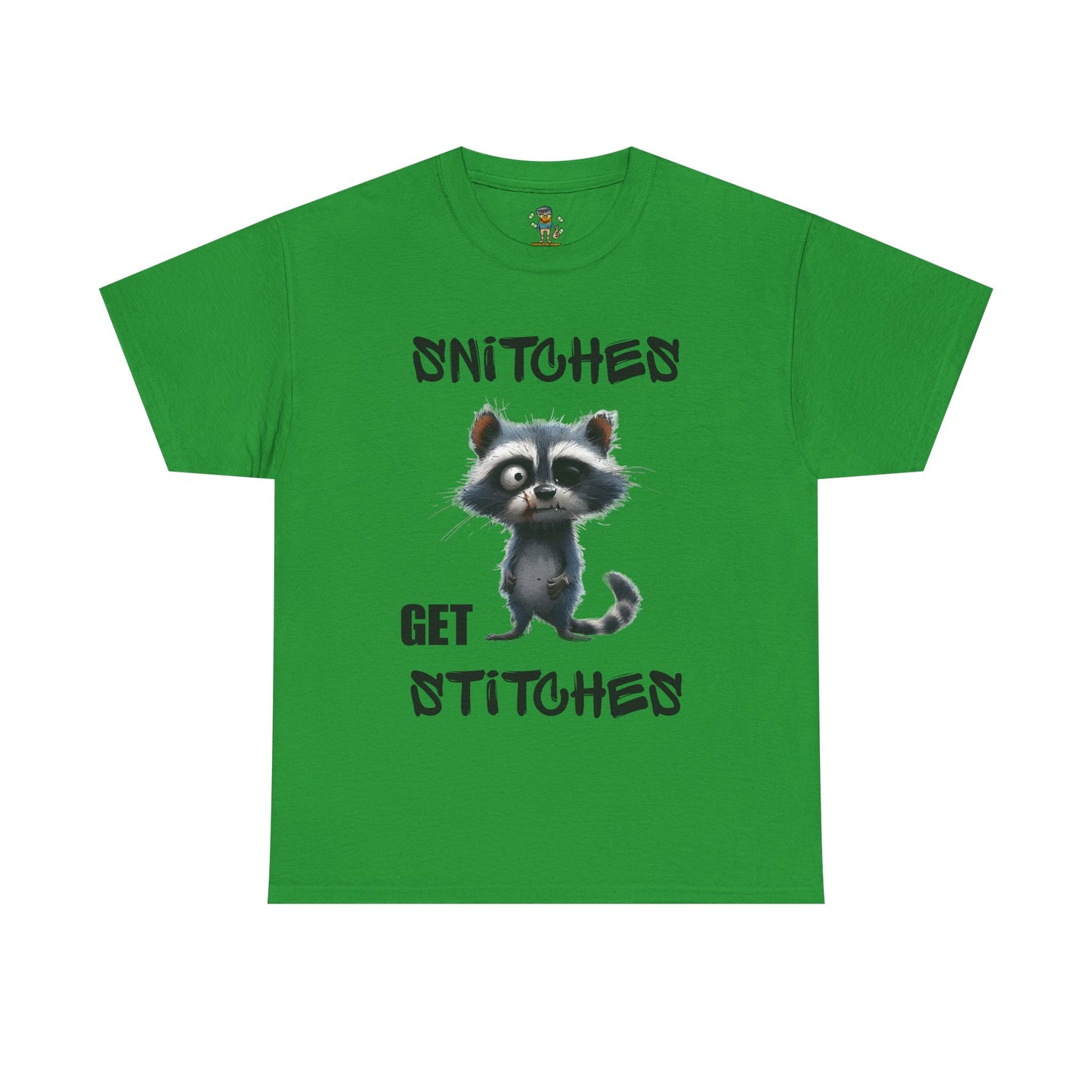 Raccoon “Snitches Get Stitches” Graphic Tee