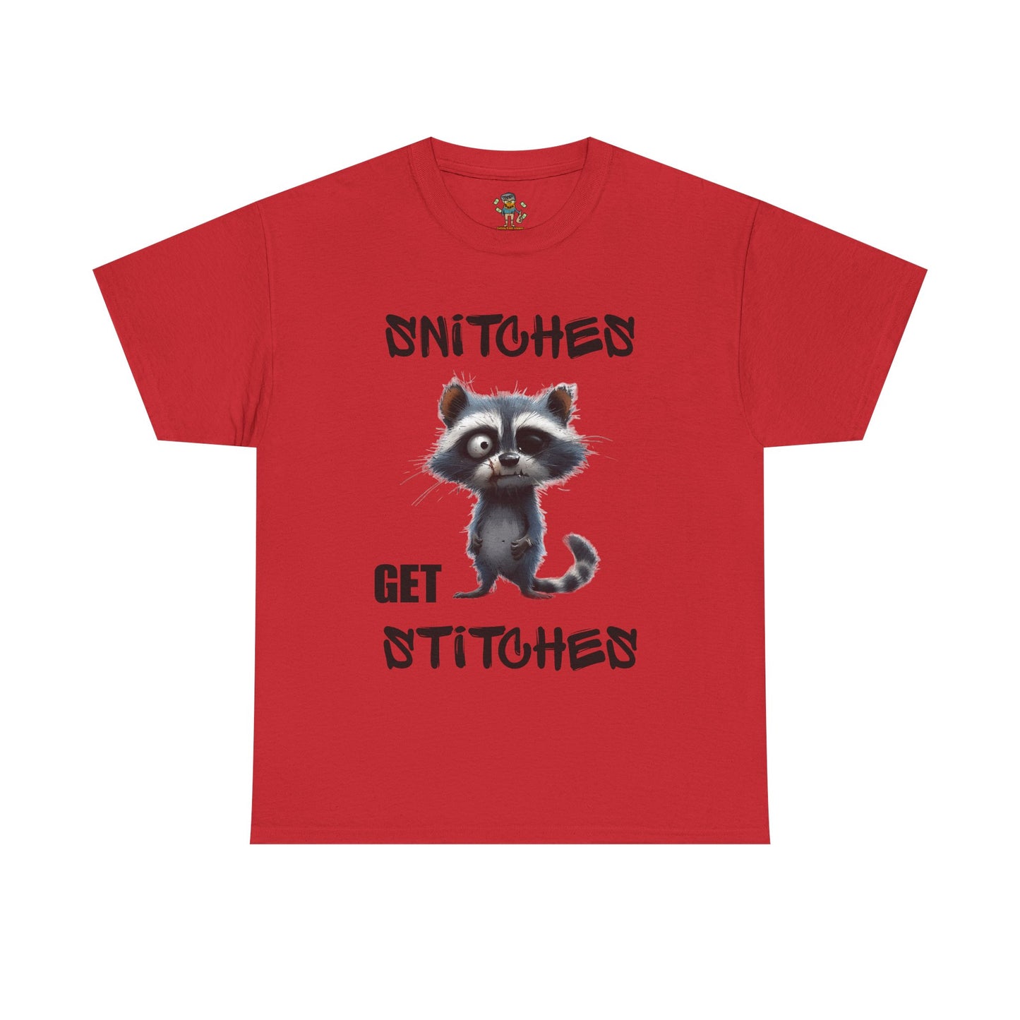 Raccoon “Snitches Get Stitches” Graphic Tee