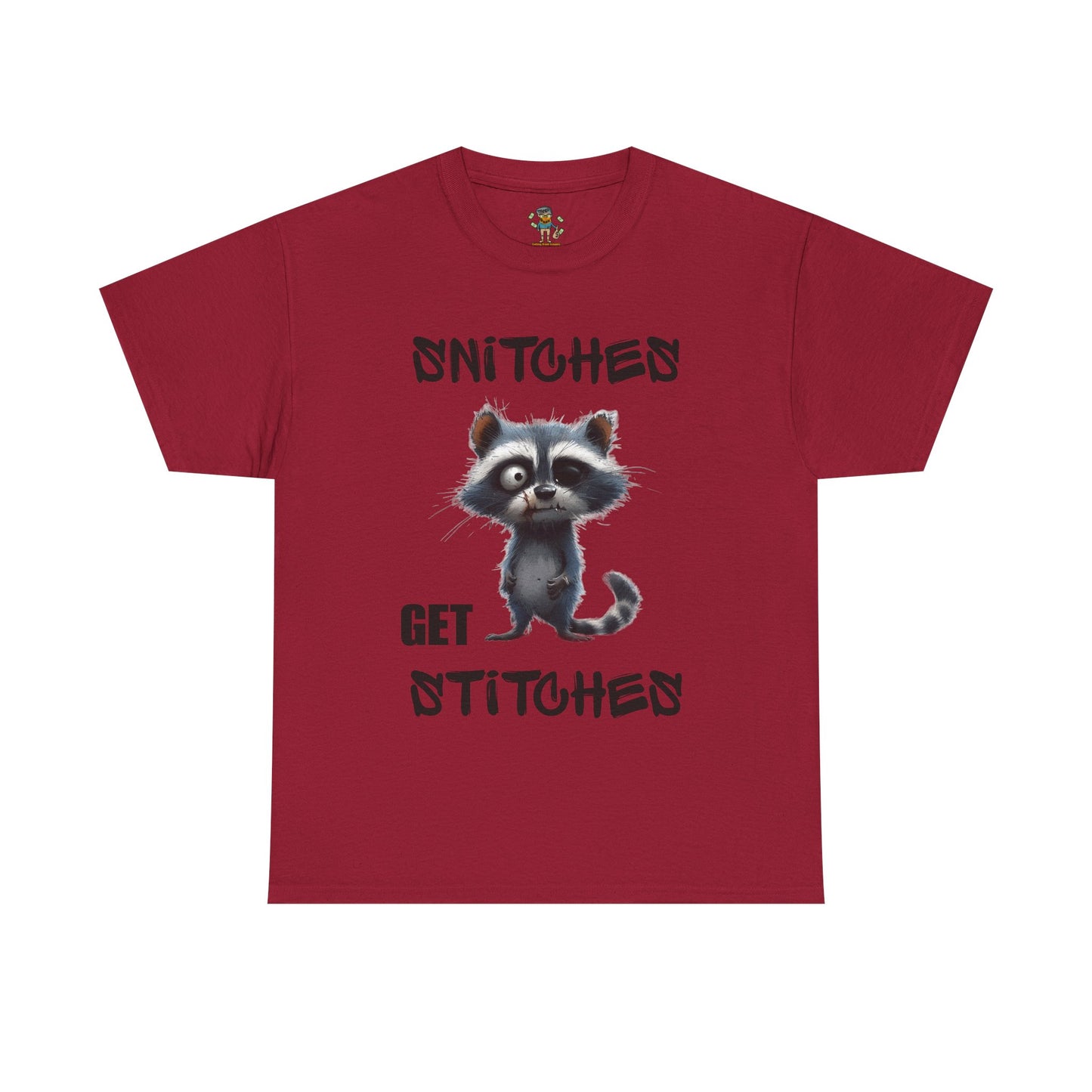 Raccoon “Snitches Get Stitches” Graphic Tee