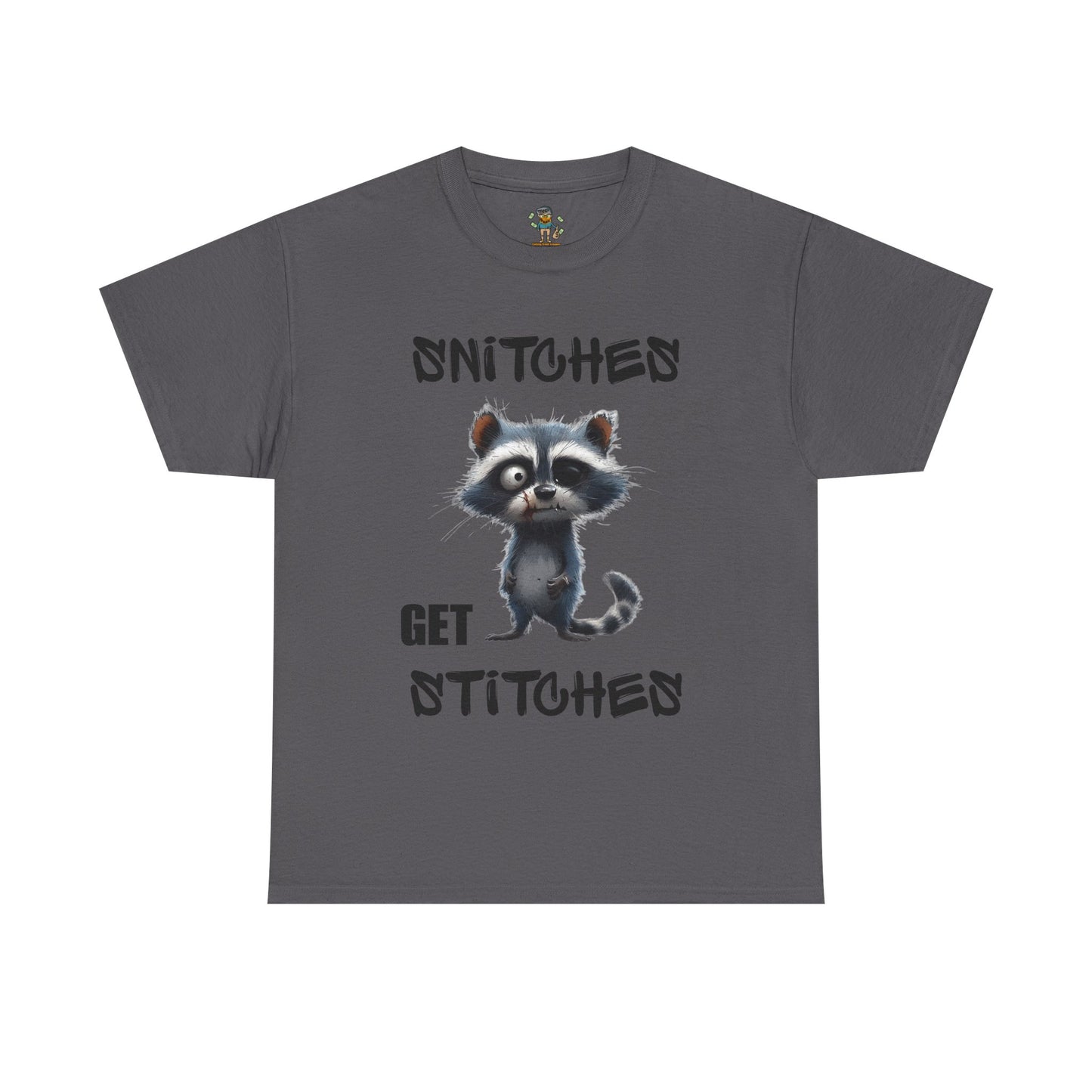 Raccoon “Snitches Get Stitches” Graphic Tee