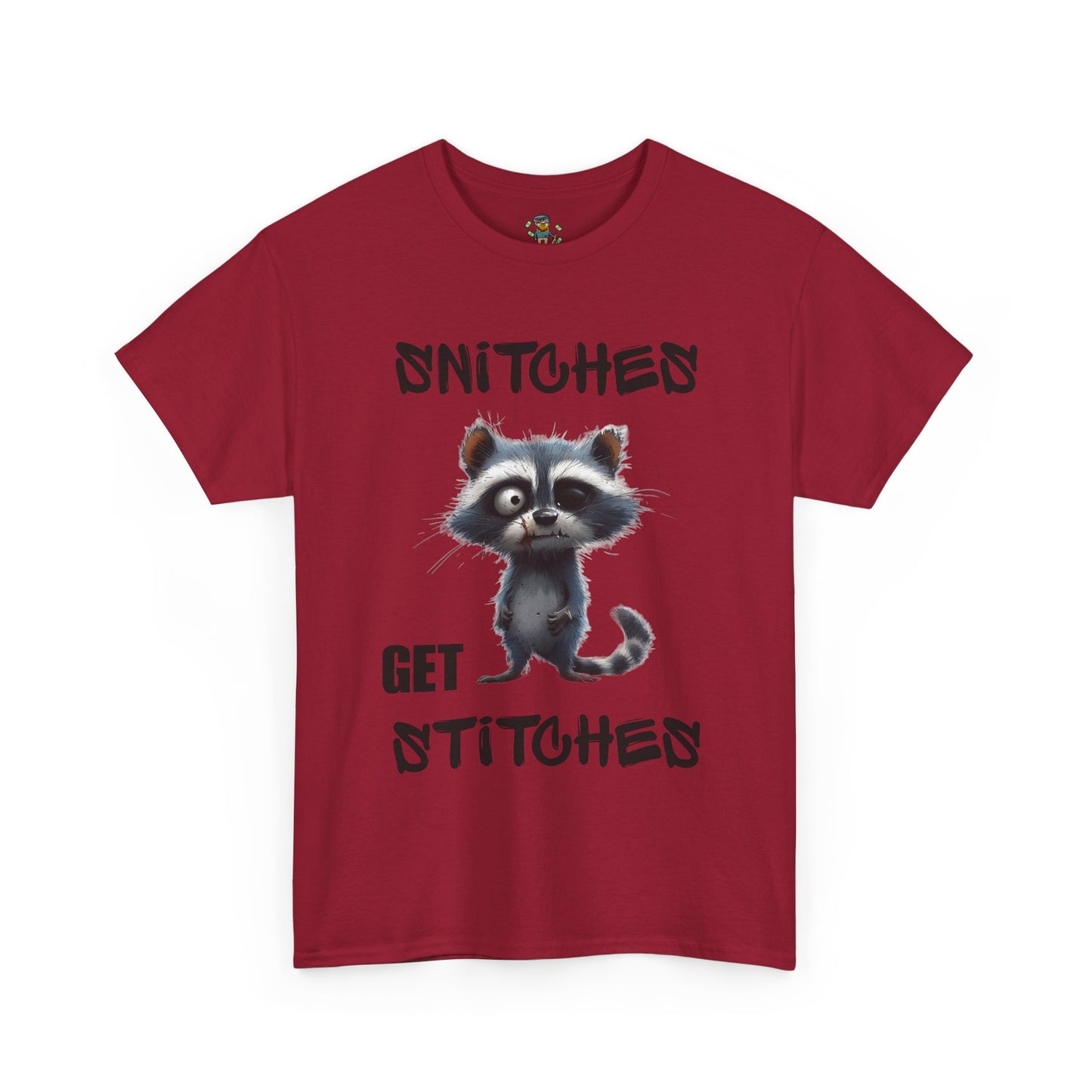 Raccoon “Snitches Get Stitches” Graphic Tee