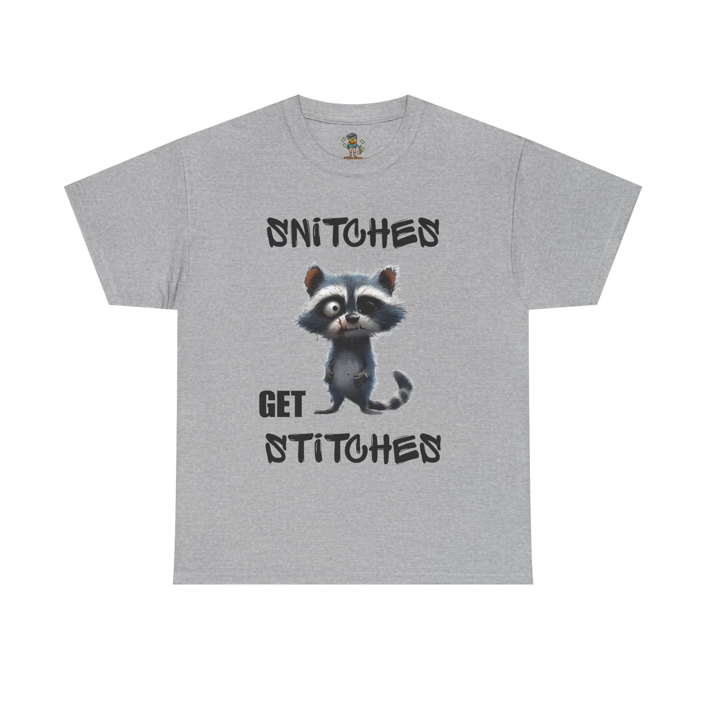 Raccoon “Snitches Get Stitches” Graphic Tee