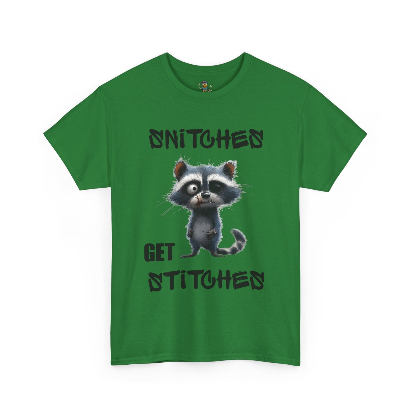 Raccoon “Snitches Get Stitches” Graphic Tee