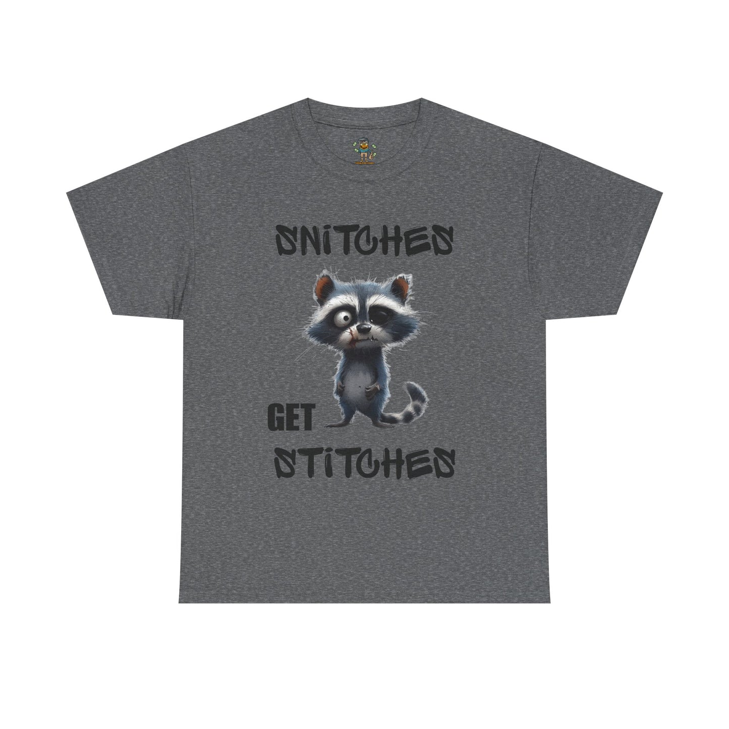 Raccoon “Snitches Get Stitches” Graphic Tee
