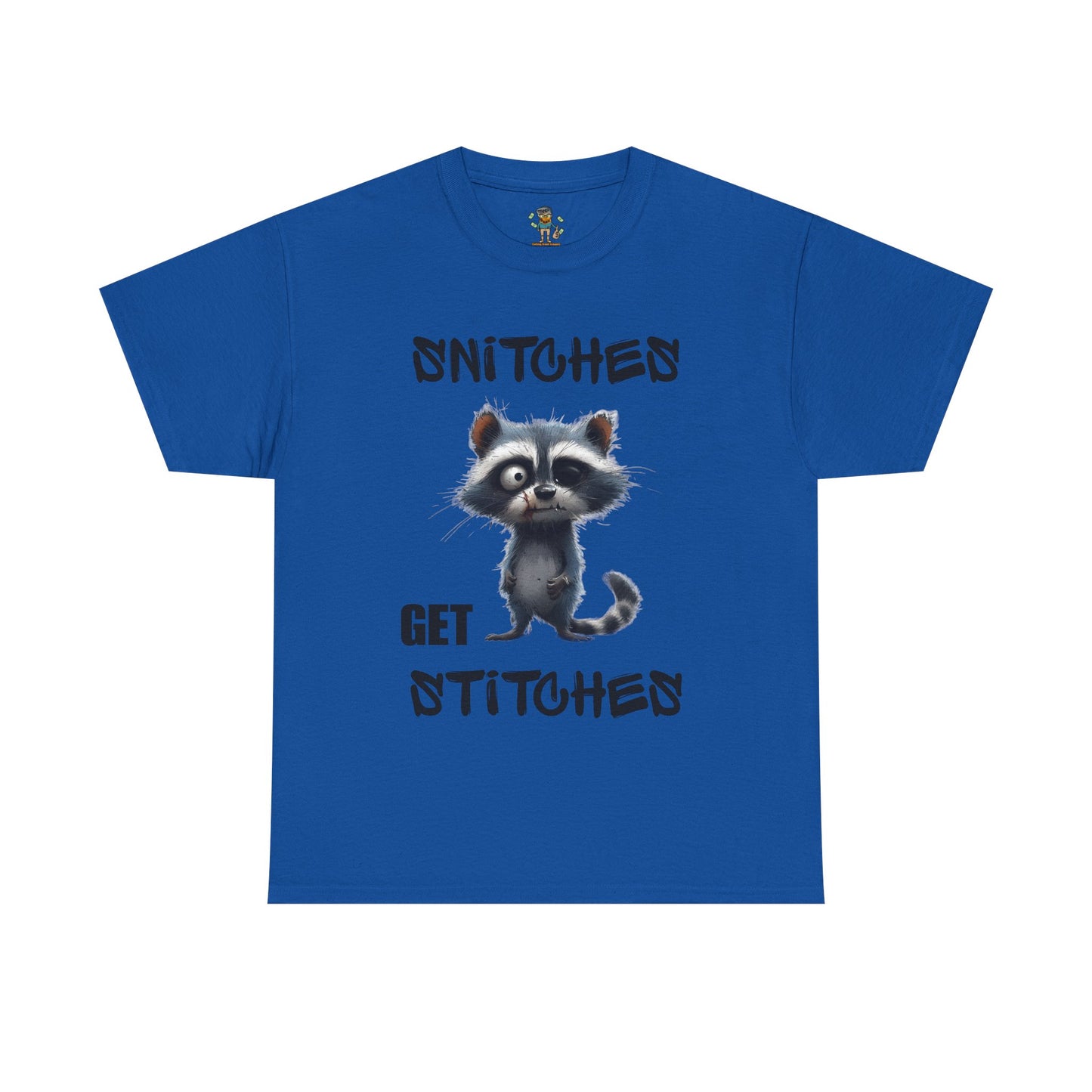 Raccoon “Snitches Get Stitches” Graphic Tee