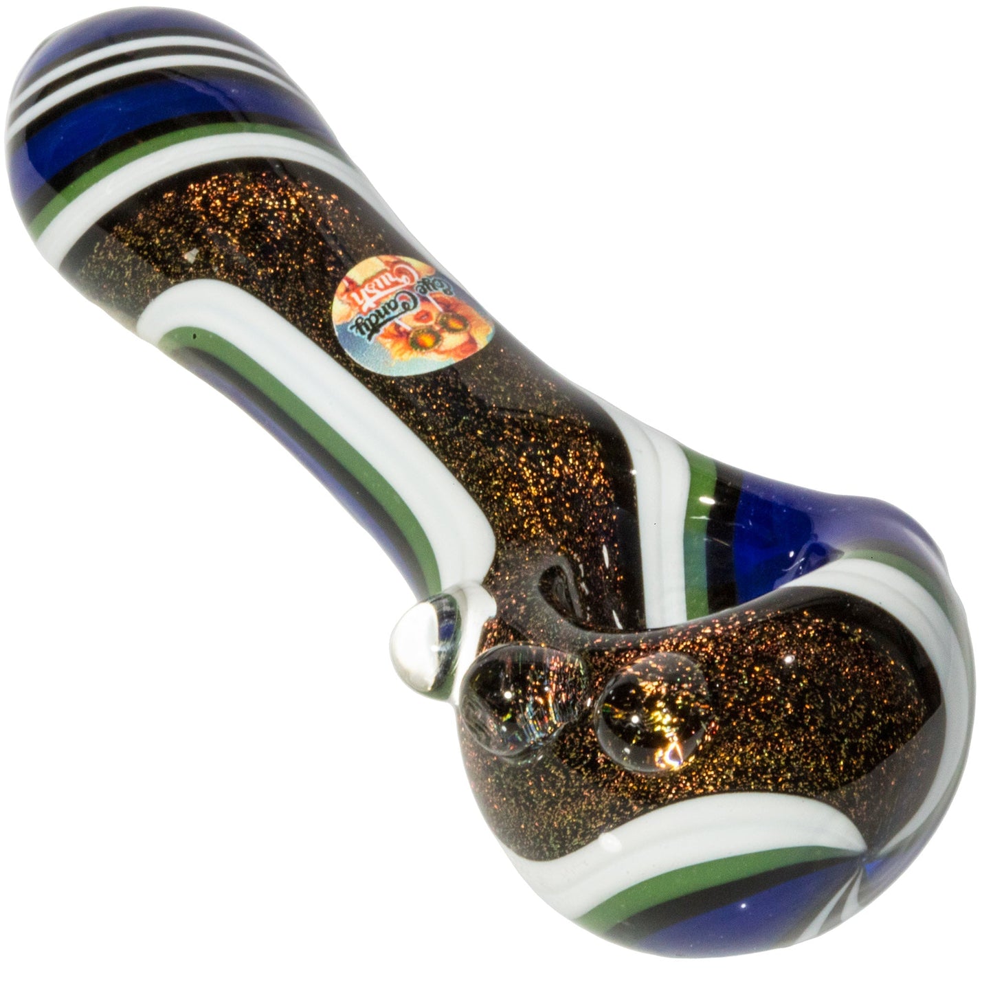 Crush Dichroic Glass Spoon Pipe with Colorful Grip Bumps 4"